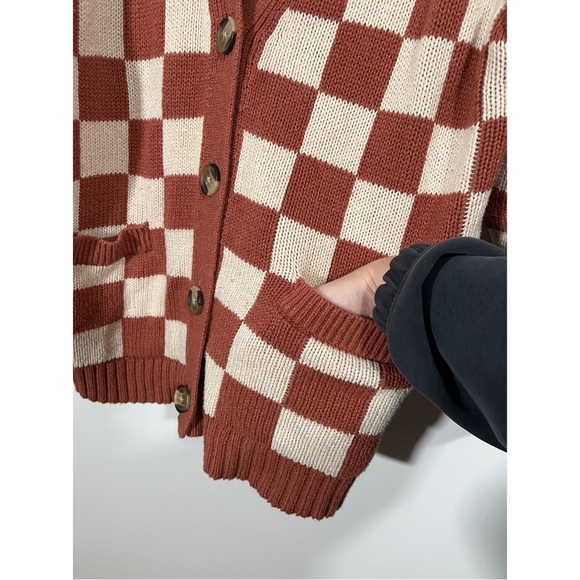 AE Checker Cardigan in Burnt Orange and Cream Size Medium Cotton Blend - Picture 5 of 10